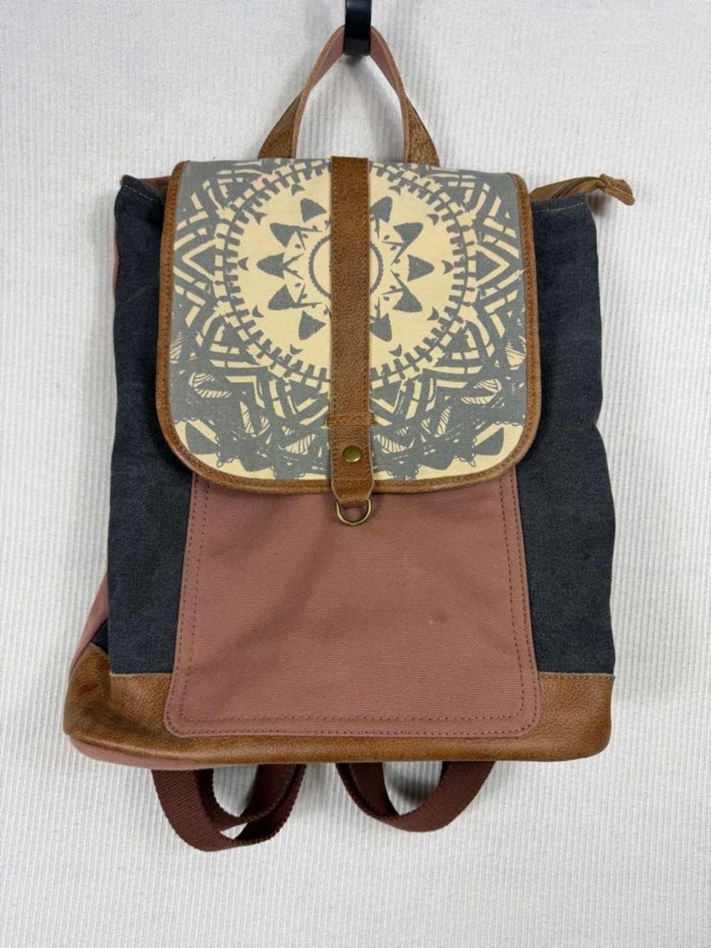 ANNGOTI Leather & Canvas Backpack Purse Western Boho Casual OS